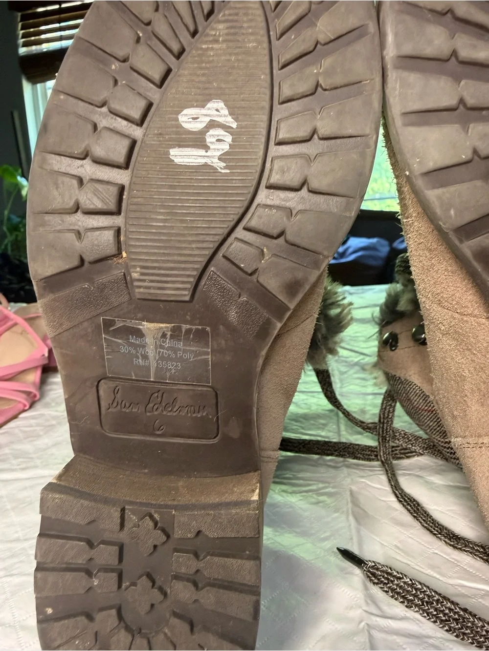 Sam Edelman Taupe Suede Lace-Up Fur Trim Boots